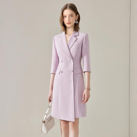 艾尚臣紫色职业装连衣裙女气质修身西装裙主持人艺考正装工作服秋