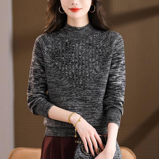 CC复古杂色半高领提花针织衫女秋冬季显瘦厚款紫色套头内搭外穿毛衣 商品图2