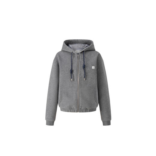 HERLIAN 2025秋冬新品女士绵羊毛呢子格纹拼色抽绳连帽外套 商品图4