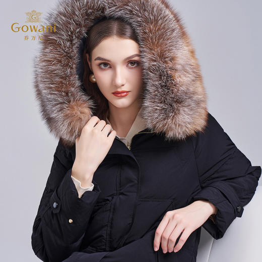 乔万尼冬季新款防寒保暖连帽狐狸毛领中长款羽绒服ET4T982 商品图1