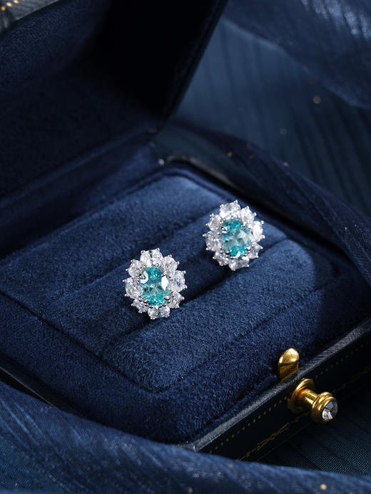 子佩集【蔚蓝花海】S925银耳钉【EM3050-XF】培育宝石帕拉伊巴蓝碧玺椭圆2510 商品图3