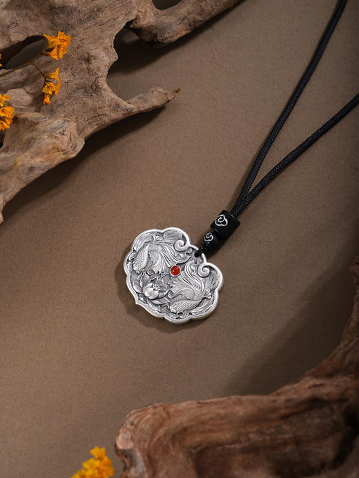 子佩集【鱼莲遇乐】S999银套链【BX0280973】仿古锁项链带绳原创作品2510 商品图3