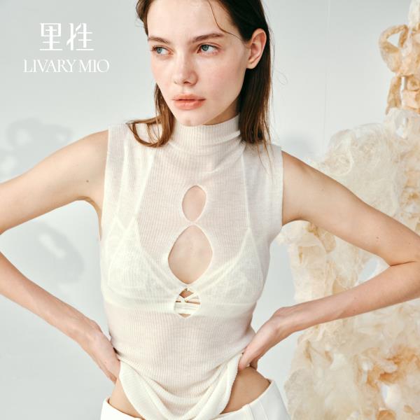 里性 LIVARY MIO 叠影 高领打底针织衫绵羊毛衫叠穿上衣性感微透