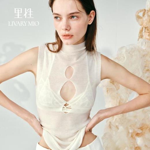 里性 LIVARY MIO 叠影 高领打底针织衫绵羊毛衫叠穿上衣性感微透 商品图0
