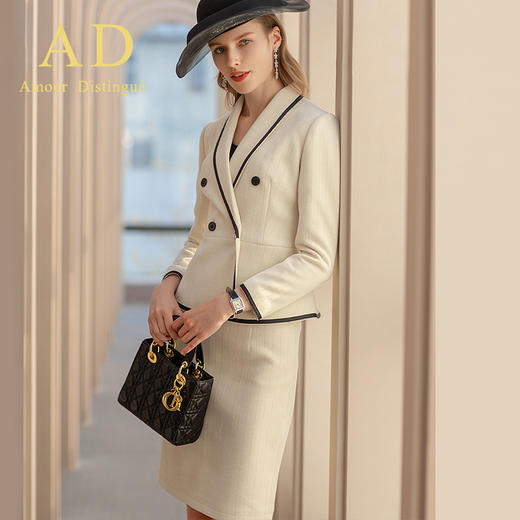 AD职业装气质女神范套装女2022秋冬灯芯绒外套时尚名媛小香风套裙 商品图3