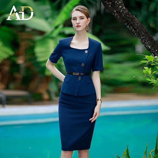 AD藏青色西装正装女高端售楼部工装职业装气质女神范套装方领西服 商品图1