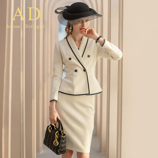 AD职业装气质女神范套装女2022秋冬灯芯绒外套时尚名媛小香风套裙 商品图0