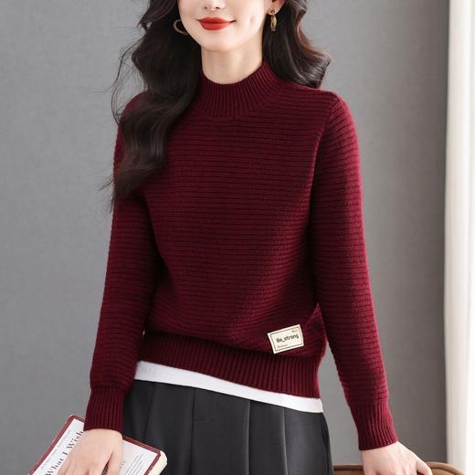 CC2025秋冬新款半高领纹理针织衫女简约显瘦短款长袖带贴标打底上衣 商品图1