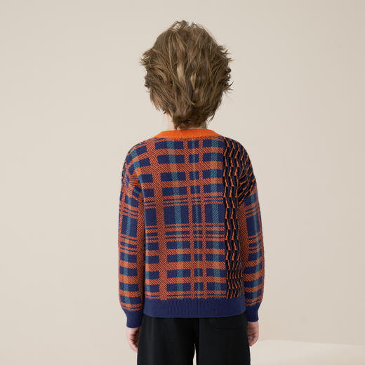 mettekids儿童100%羊绒衫2025秋冬男童撞色提花加厚针织套头毛衣 商品图4