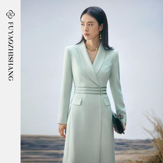 FUYAO扶摇 高端盘扣醋酸连衣裙女气质新中式国风西装裙设计师款 商品图0