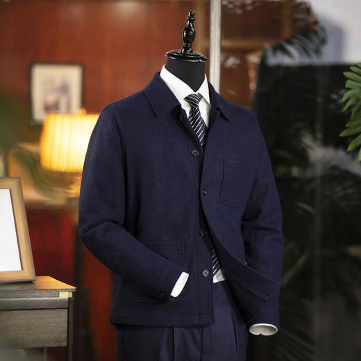 新款男士羊毛混纺海军蓝钓鱼夹克 商品图2
