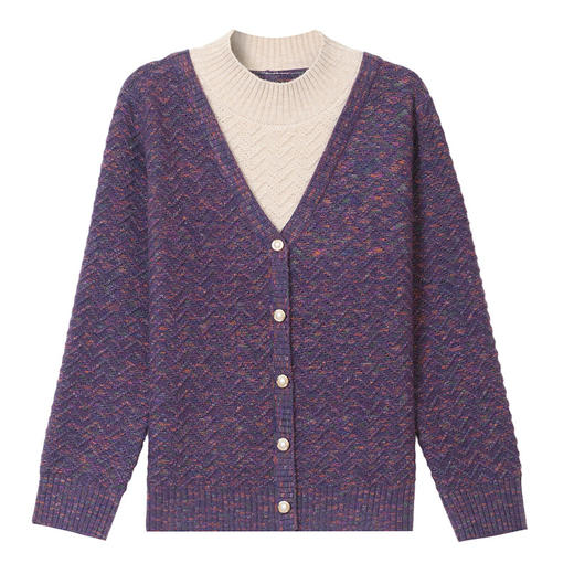 CC2025秋冬新款假两件V领针织衫女酒红色菱格纹高级感短款通勤毛衣 商品图4