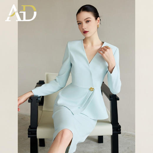 AD设计西装外套高端无领蓝色正装套装2025新款秋季时尚气质工作服 商品图0