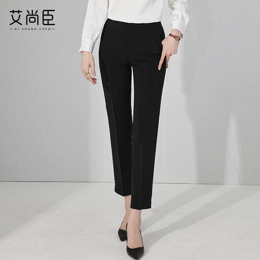 艾尚臣黑色西装裤女春秋大码中高腰直筒小个子西裤显瘦垂感烟管裤 商品图1
