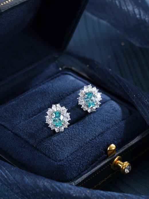 子佩集【蔚蓝花海】S925银耳钉【EM3050-XF】培育宝石帕拉伊巴蓝碧玺椭圆2510 商品图8