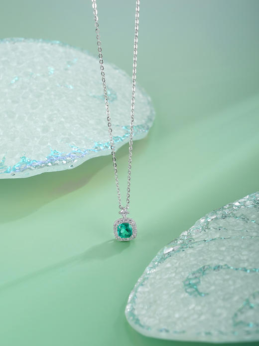 子佩集【青翠芳华】S925银套链【PM2288-XF】培育宝石祖母绿小方块2510 商品图0