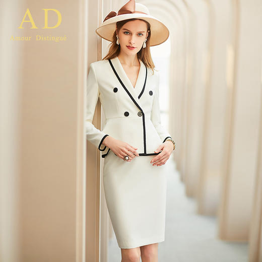 AD春季高端名媛职业套装时尚白色小香风收腰女装气质女神范OL套裙 商品图2