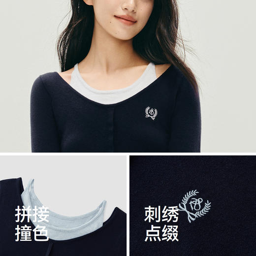 森马针织衫女冬短款假两件撞色刺绣修身2025新款小性感小心机上衣 商品图3