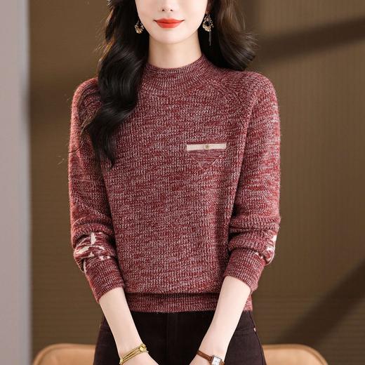 CC2025秋冬新款混色半高领毛衣女针织拼接口袋长袖显瘦内搭短款上衣 商品图0