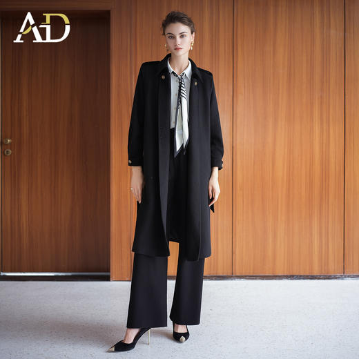 AD复古老钱风立领H字廓形双面呢大衣女2025冬季黑色保暖 商品图1