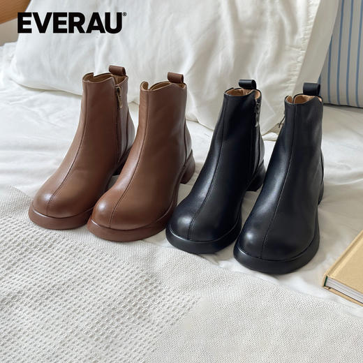EVERAU新款真皮休闲复古英伦风短靴切尔西女靴EA4042 商品图0