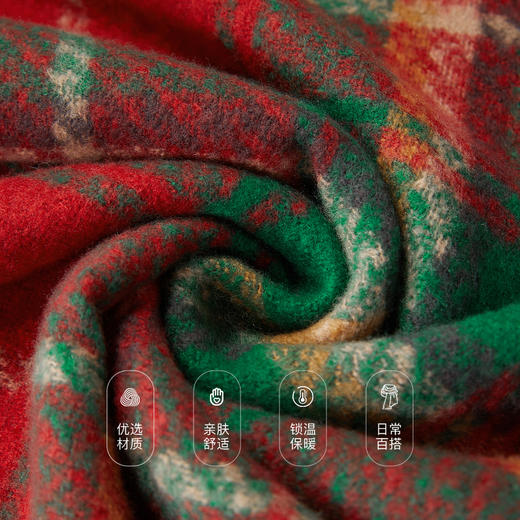 三彩2025新款复古红绿圣诞格纹围巾保暖多彩流苏百搭女节日围脖 商品图3