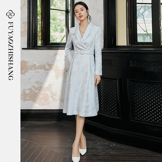FUYAO扶摇/翩然心动/人丝提花连衣裙女国风西装裙清冷松弛感穿搭 商品图2