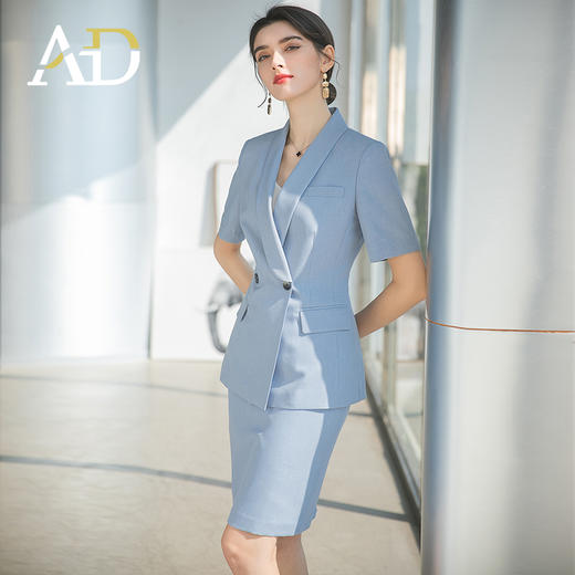 AD高端制服套裙女莫兰迪蓝色职业装气质女神范套装收腰正装工作服 商品图3