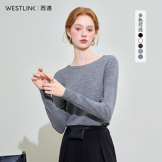 100%羊毛大圆领长袖毛衣女秋季打底轻薄保暖内搭上衣SS140278 商品图0