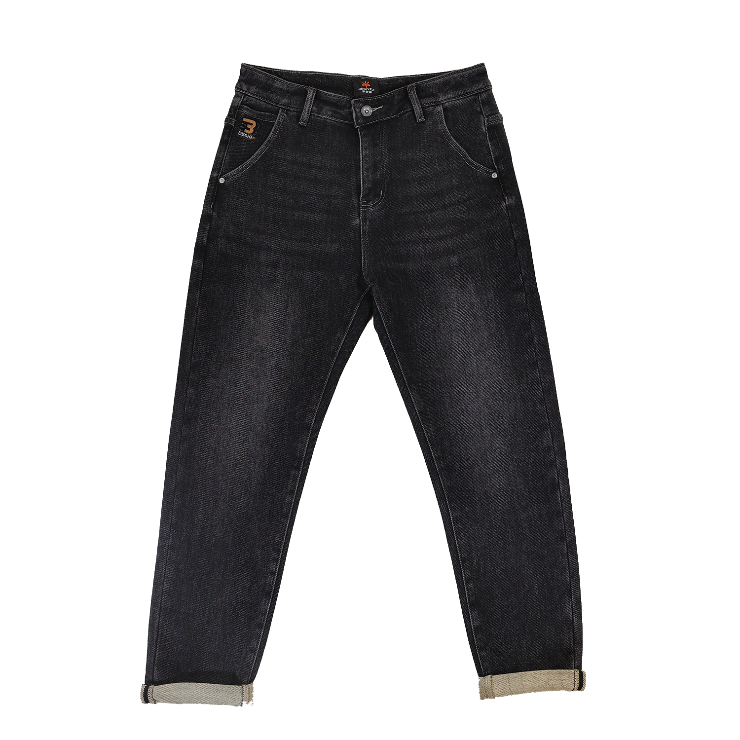 半身缘男裤 冬季后袋绣花柔软保暖合体版牛仔裤254101U10130096