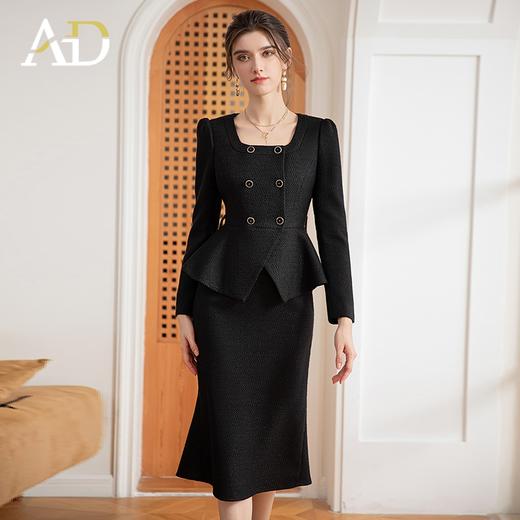 AD法式方领气质名媛两件套女韩版时尚粗花呢小香风西装套装包臀裙 商品图1
