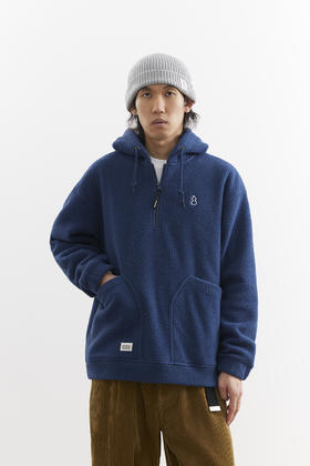 吃茶去chichaqu25秋冬摇粒绒抓绒套头衫加厚保暖宽松拉链带帽卫衣