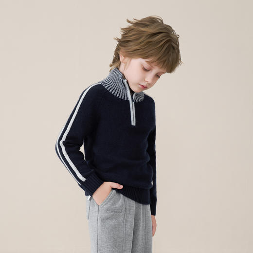 mettekids儿童100%羊绒衫2025秋冬男童高领翻领套头毛衣加厚针织 商品图2