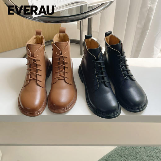 EVERAU春秋新品女士复古英伦风真皮休闲短靴马丁靴EA4041 商品图1