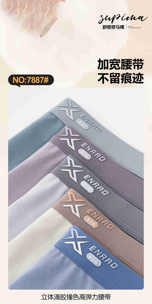 男士皮马棉10A桑蚕丝底裆撞色包头平角内裤四角裤7887 商品图1