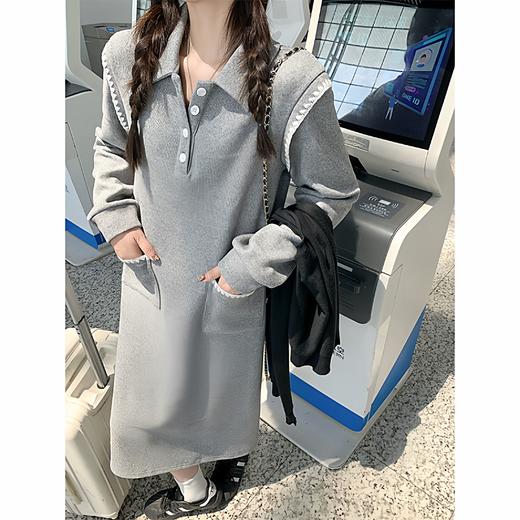 <曾小咸推荐> 现货秒杀！微信超特价！灰色polo领长袖连衣裙 日常199.99 立减90 秒杀109.99！ 商品图3