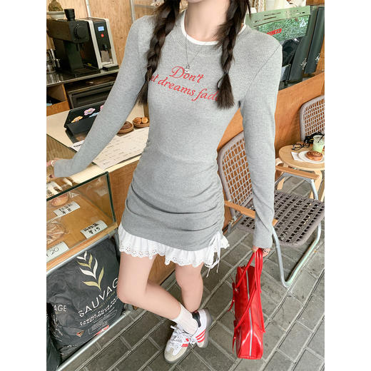 【169元任选2件】现货！灰色侧边抽绳连衣短裙 商品图4