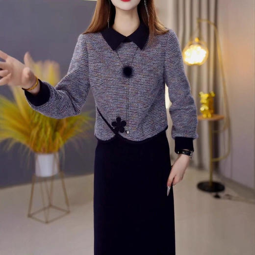 QYM 小香风套装连衣裙娃娃领上下两件套 商品图2