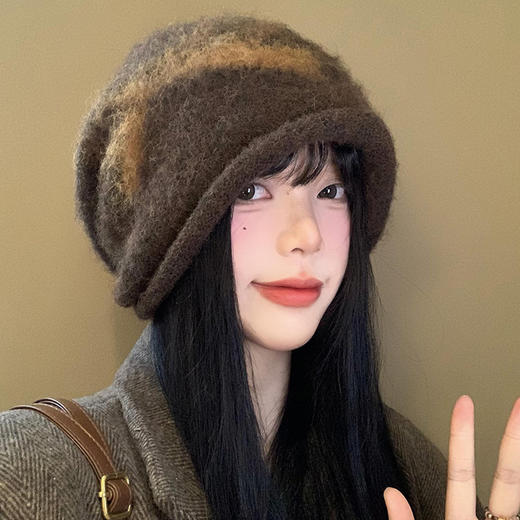 【韩系复古❗️蝴蝶结堆堆针织冷帽】复古百搭秒变软萌女孩，保暖护耳不怕冻，随意调整帽子形状，打造不拘一格的慵懒时尚感，冷帽女秋冬保暖防寒护耳包头帽子QQ 商品图1