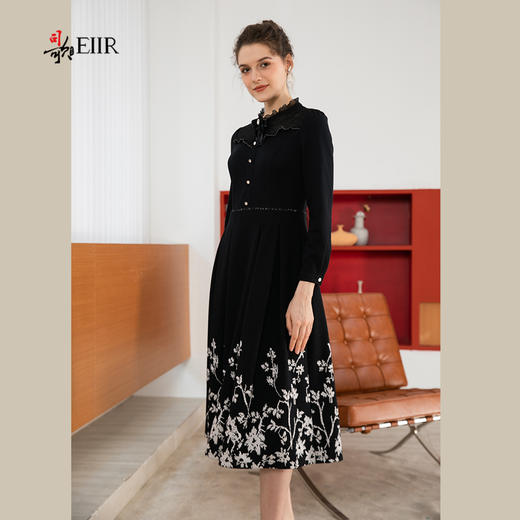 司歌提花端庄秋冬长袖女连衣裙复古优雅A901207X 商品图2