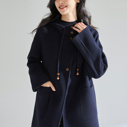 「高货sh」全新升级【铂金会员864/天猫1169/差价305】(13855)洛诗琳连帽两穿羊毛双面呢大衣2025秋冬中长款毛呢外套女 商品图2