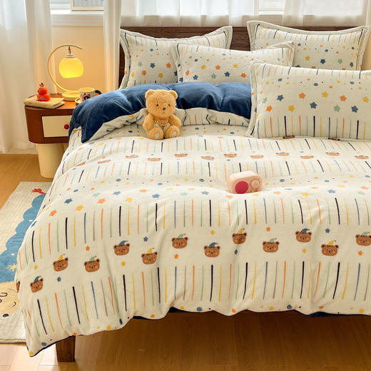 双面绒更保暖 A类面料更健康【京帝 卡通双面牛奶绒四件套】 高克重牛奶绒 绒面丰盈厚实 内置防静电导电丝 多款印花自选 性价比高 极致暖冬享受   #M663 商品图2