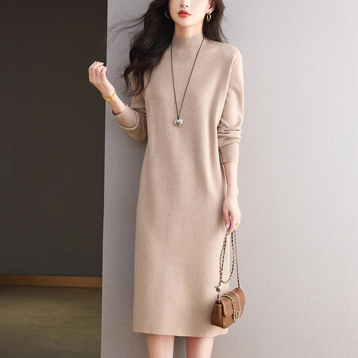 CC半高领针织连衣裙秋冬气质轻奢长款毛衣裙配大衣高级感打底裙内搭 商品图3