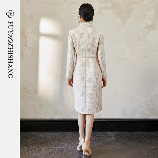 FUYAO扶摇 羊毛粗花呢连衣裙女复古长袖厚款中长裙轻奢小香风裙子 商品图4