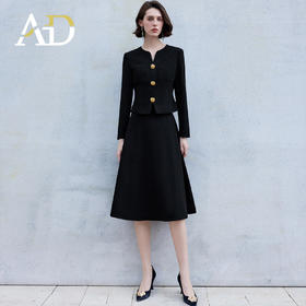 AD高级感小V领西装套装裙女2024新款短外套收腰西服裙子两件套秋