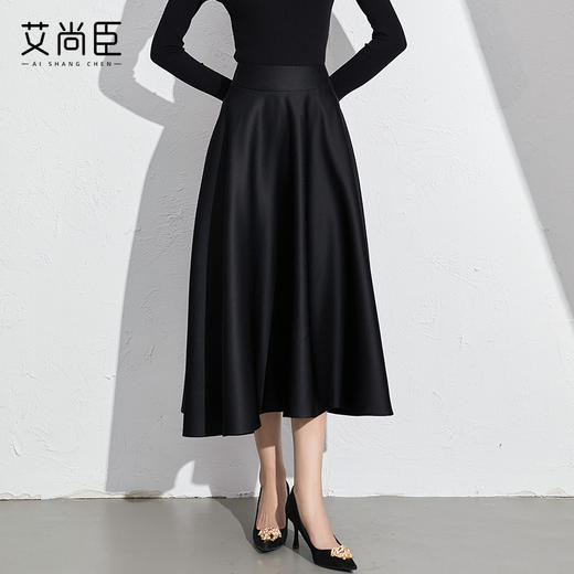 艾尚臣黑色法式赫本风气质半身裙a字长裙中长款显瘦裙子垂坠感 商品图2
