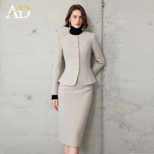 AD法式高级感套装女端庄大气两件套2024春秋燕麦色正式场合短外套 商品图2