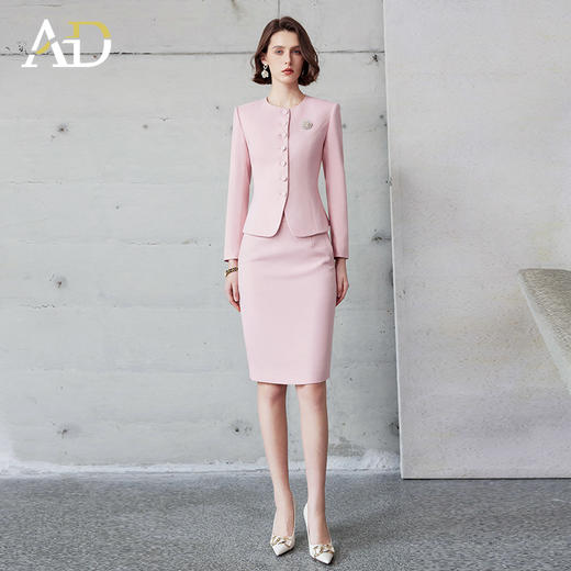 AD粉色小香风套装2024爆款圆领知性两件套上镜主持人正装工作服秋 商品图1