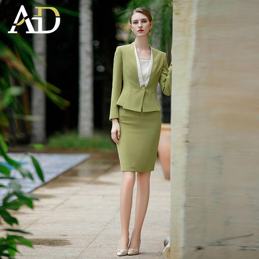 AD无领西装外套女长袖西服套装春秋高端珠宝酒店工作服空姐制服 商品图0