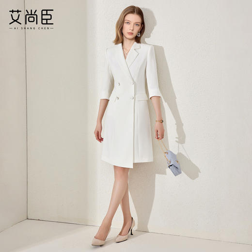 艾尚臣紫色职业装连衣裙女气质修身西装裙主持人艺考正装工作服秋 商品图2